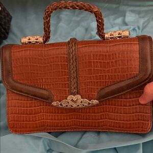 Chic Brown Crocodile-Embossed Satchel